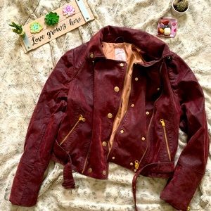 We the Free / Free People / Red Vegan Leather Jacket